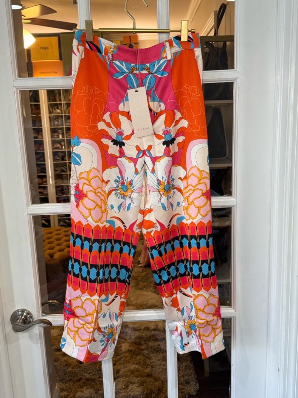CIRSON Floral Print Wide-Leg Capris in Orange & Pink Culotte Flowy Gaucho - Picture 2 of 8